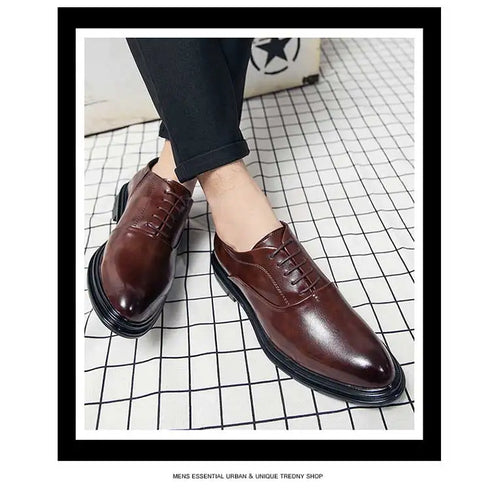 Men's Casual Business Formal Oxford Shoes - Low Top Pointed Toe Leather Wedding and Office Shoes for Spring and Autumn