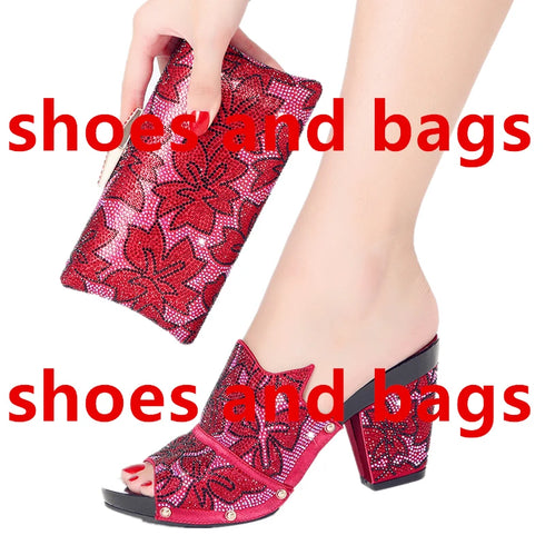 Shoe Bag Set Ladies Rhinestones Fashion Slippers High Heel Party