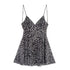 TRAF Women's Vacation Style Printed Silk Mesh V Neck Halter Mini Dress