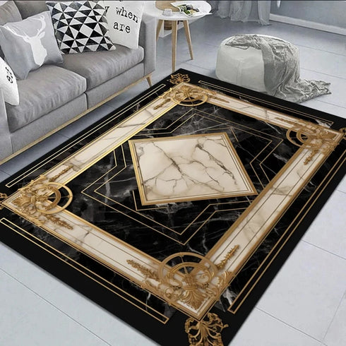Black Gold Marble Area Rug for Living Room and Home Decor Anti-Slip Floor Mat