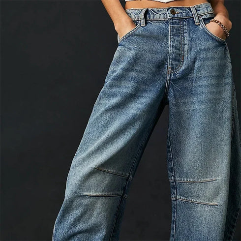 Casual Women’s Wide Leg Barrel Jeans - Perfect for Fall Outfits, Baggy Mid Rise Denim Style, Ankle-Length Comfort