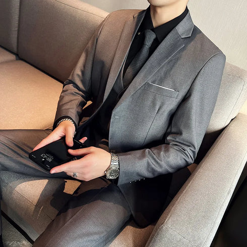 Fashion Business Casual Suit Set for Men with Vest and Trousers for Wedding