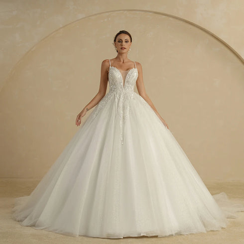 BEPEITHY Customized Luxury Strapless A Line Glitter Wedding Dresses