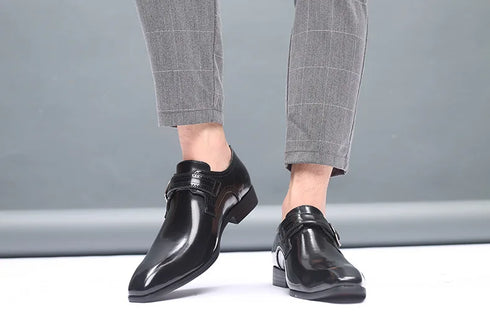 Men Pointed Toe Leather Shoes Slip On Low Heel Footwear