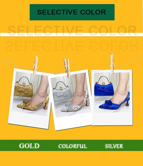 Italian Design Luxury Women's Shoes Bag Set with Diamonds