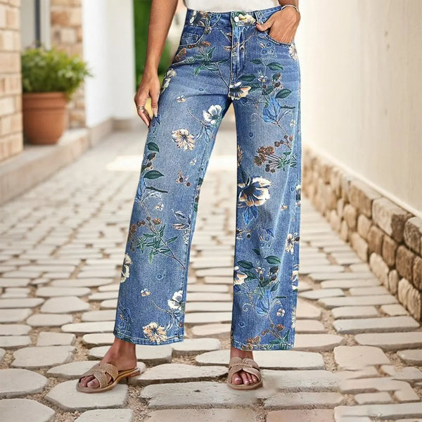 Distressed Wide Leg Denim Jeans With High Waist And Pockets For Casual Everyday Look And Comfort