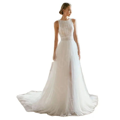 Summer Beach Wedding Dresses Boho Bridal Gowns Lace Sleeveless