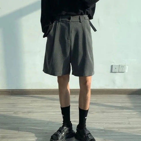 Fashion Casual Shorts Men Summer Korean Chic Wide Leg Trousers Male Knee-length Sashes Draped Loose Retro High Street Style