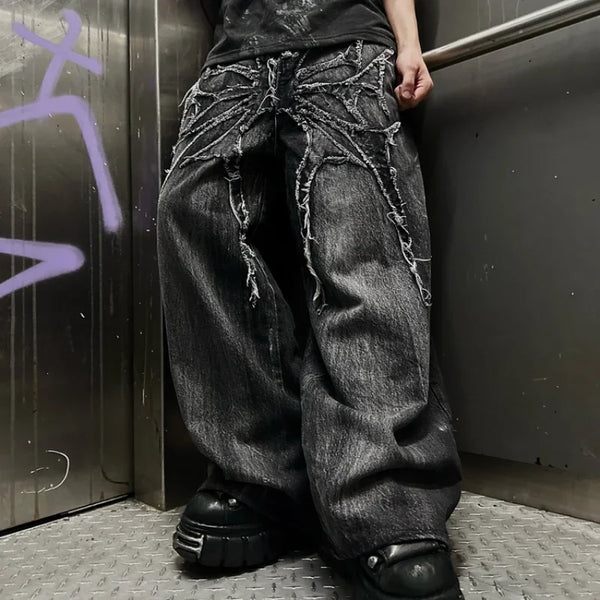 Baggy Jeans Pants Gothic Retro Unisex Streetwear Embroidered Spider Patch