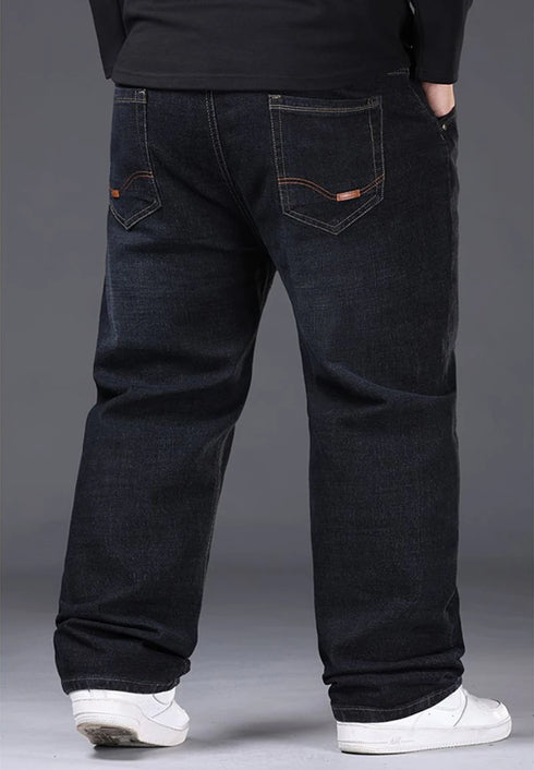 Plus Size Mens Jeans Loose Denim Straight Leg Stretch Casual Trousers