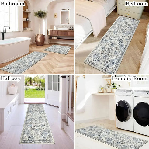 Kitchen Letter Print Area Rug Non-Slip Flannel Carpet Machine Washable for Home Living Room Bedroom