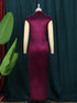 Women Dress Pleated Long Elegant Slit High Collar Maxi Gowns Party