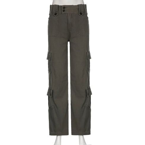 Vintage-Inspired Low Waist Y2K Cargo Pants for Women - Trendy Straight Denim Jeans with Pockets for Effortless Streetwear Looks and Fall Outfits with Jeans