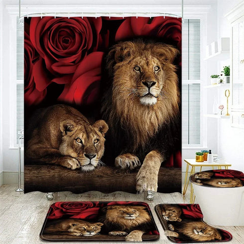 4 Piece Doormat Shower Curtain Set with Non-Slip Rugs Toilet Seat Cover and Bath Carpet for Bathroom Decor