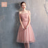 Bridesmaid Dress Tea-Length Tulle With Built-In Bra, V-Neck Pleated Design For Prom And Wedding Dress