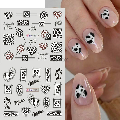 Animal Print Water Nail Decals - Cow and Leopard Designs for Stunning Winter Manicure - 12 Unique Patterns for Creative Nail Art