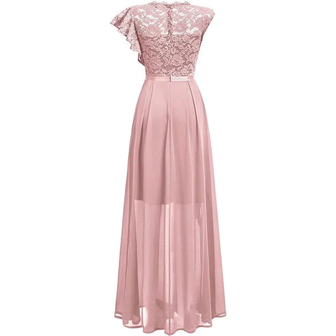 Harajuku Vintage Elegant Long Maxi Dress Stylish Party Wedding Dress with Spliced Lace Chiffon