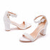 Elegant Pearl Lace Bridal Sandals with 7CM Thick Heels for Women
