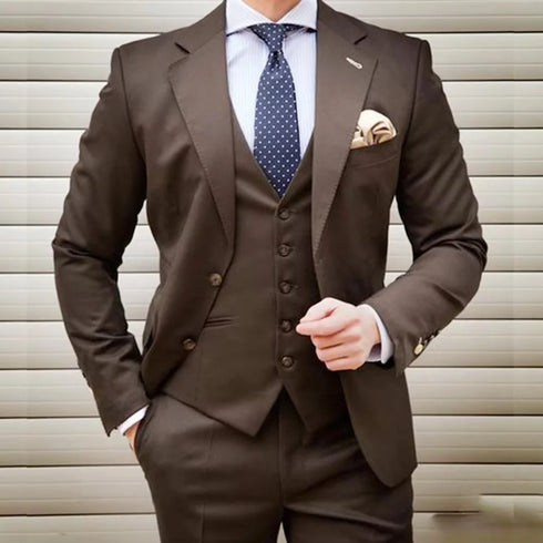 Coffee 3 Piece Slim Fit Groom Tuxedo Suit Set for Men Formal Business Party Wear