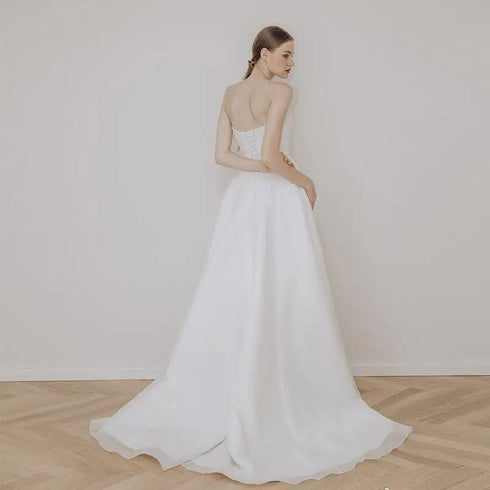 Customized Sexy Strapless Wedding Dress A-line Lace Up Elegance
