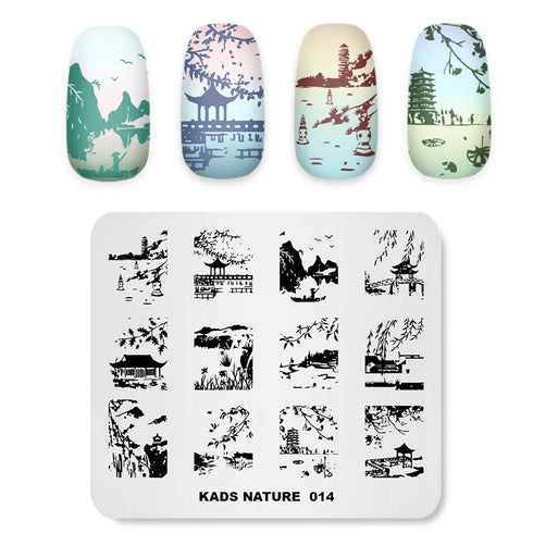 Nature-Inspired Nail Art Stamping Plate - Stainless Steel DIY Manicure Tool with Leaf and Umbrella Patterns for Stunning Nail Designs