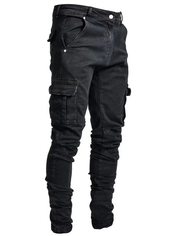 Men Wash Solid Color Casual Trousers Multi Pockets Joggers