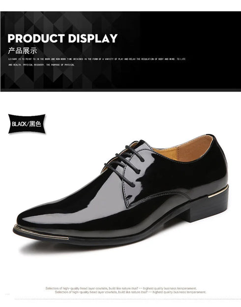 Elegant Oxford Dress Shoes for Men - Luxurious Patent Leather Formal Footwear for Weddings and Office Events, Sizes 38-48, Soft Rubber Outsole and Pointed Toe Design