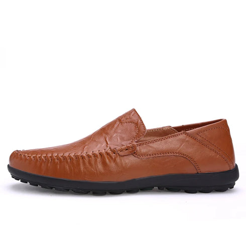 Luxury Genuine Leather Men's Casual Slip-On Loafers, Italian Moccasins, Breathable and Comfortable Boat Shoes in Plus Sizes 46 and 47
