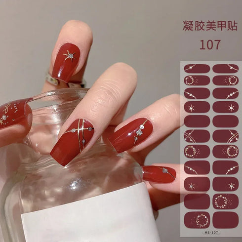 Waterproof Long Lasting Gel Nail Art Stickers for Stunning Full Cover Manicures - 9 Piece Set of Baking-Free Solid Color Decals
