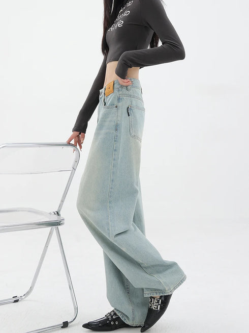 Baggy Straight Denim Pants Women Casual High Waist Vintage Jeans