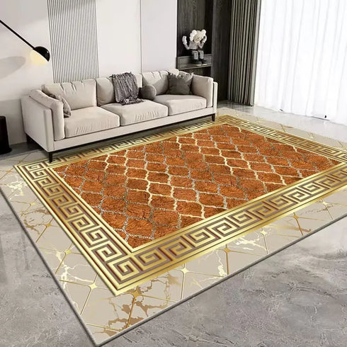 European Style Luxury Gold Area Rug Abstract Texture Washable Living Room Carpet