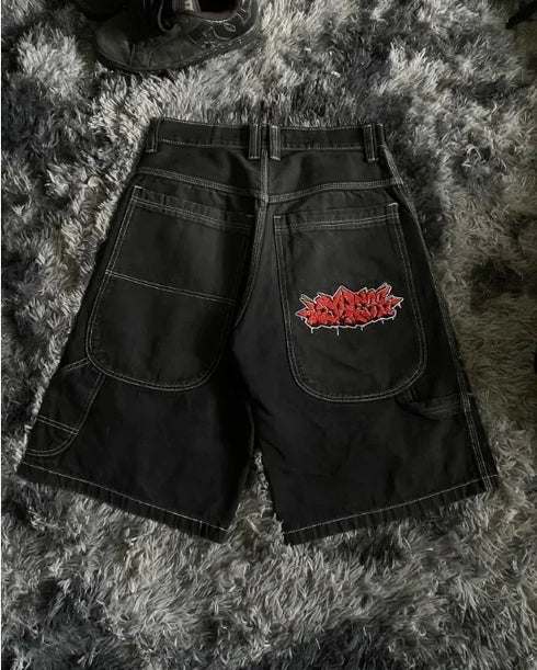 Gothic Trend Rhinestone Pocket Denim Shorts for Men