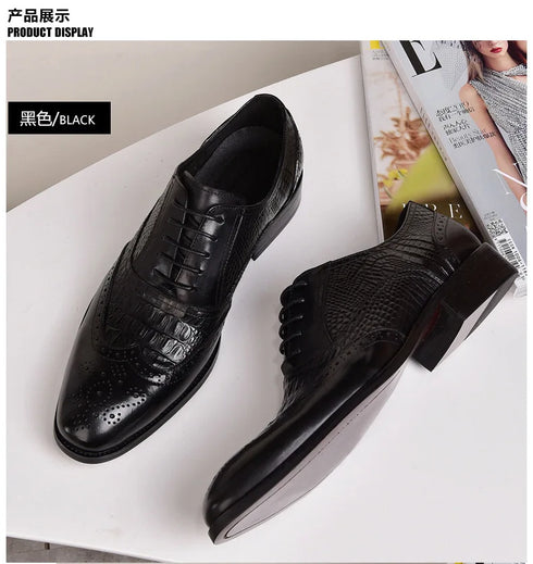Men Casual Crocodile Leather Oxford Shoes for Office and Career