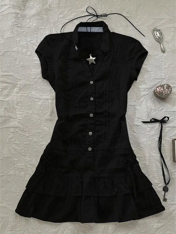 Goth Womens Dresses Y2k Slim Short Skirt Punk Mini Dress