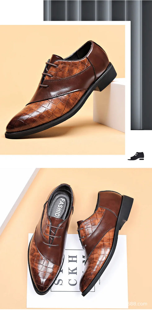 Luxury Handmade Crocodile Skin Derby Shoes for Men - Pointed Toe Lace-up Formal Business Footwear for Office & Career