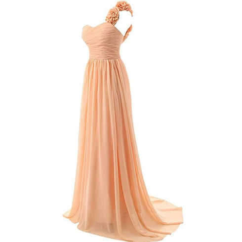 Chiffon Off-Shoulder A-Line Dress With Floral Pleats Floor-Length Corset Back Bridesmaid Dress