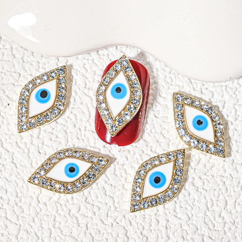 10pcs Devil's Blue Eye Nail Charms with Glitter Rhinestones for Stunning Nail Art Decoration and Manicure Accessories
