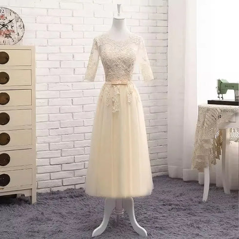 Bridesmaid Dress Elegant Floor-Length Organza Backless Lace With Built-In Bra Bridesmaid Dress Lace Appliques