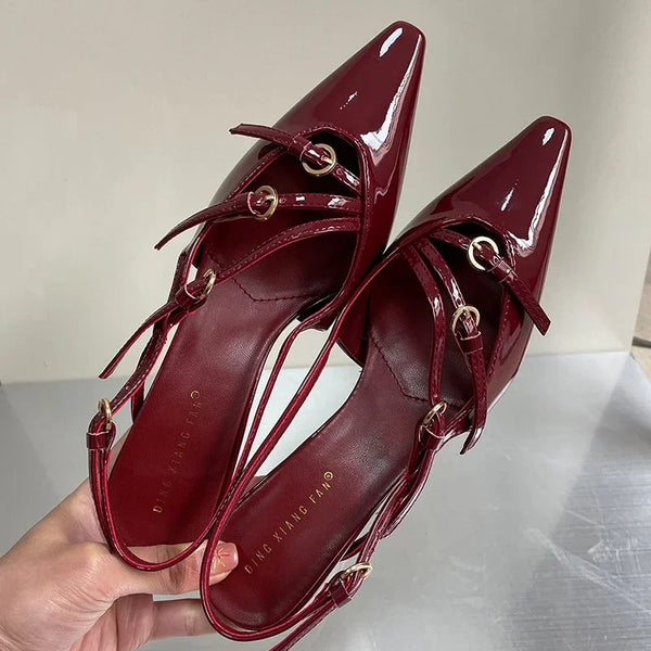 Ladies Pumps Shoes Fashion Buckle Strap Luxury Spring Slides High Heels