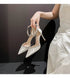 Comemore White Wedding Bridesmaid Satin Pumps with Rhinestones