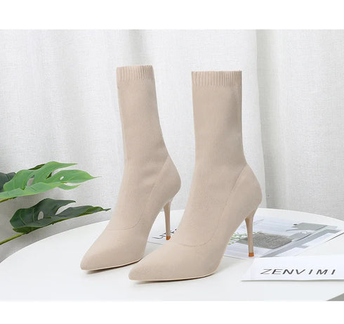 Sexy Sock Boots Knitting Stretch High Heels for Women Fashion Shoes Ankle Boots