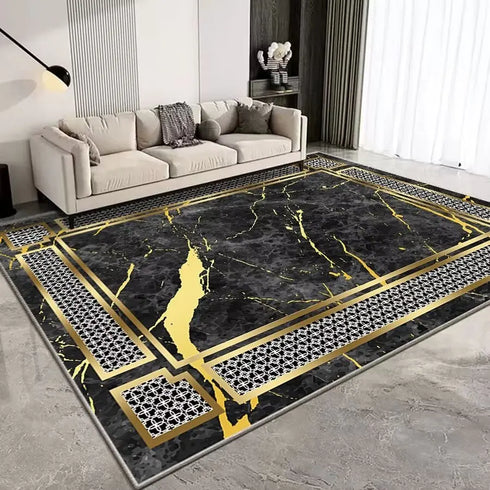 European Style Luxury Gold Area Rug Abstract Texture Washable Living Room Carpet