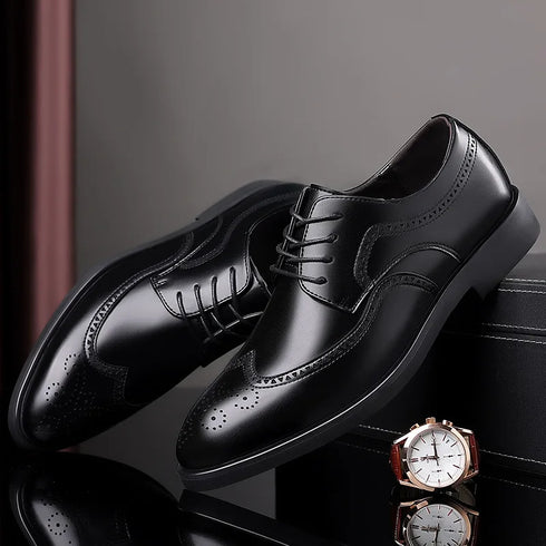 Men Classic Retro Brogues Lace Up Business Leather Shoes Formal Office Flats Wedding Party Oxford Shoes