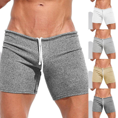 Mens Sexy Drawstring Ribbed Sleepwear Shorts Gym Sportswear