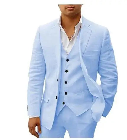 Linen Notch Lapel Slim Fit Men Suits 3 Piece Blazer Pants Set for Wedding and Prom
