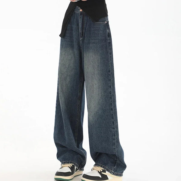 High Waist Wide Leg Denim Jeans For Women Vintage Inspired Casual Denim Pants With Pockets And Flattering Silhouette