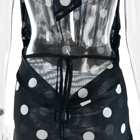Sexy Deep V Neck Printed Polka Dot Halter Mini Dress for Women Elegant Summer Party Outfits