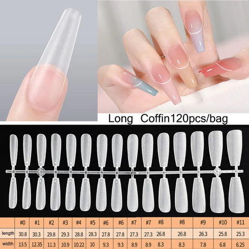 120pcs Coffin Shape Clear Full Cover Fake Nails - Long Press On Acrylic Nail Tips for Autumn Nails