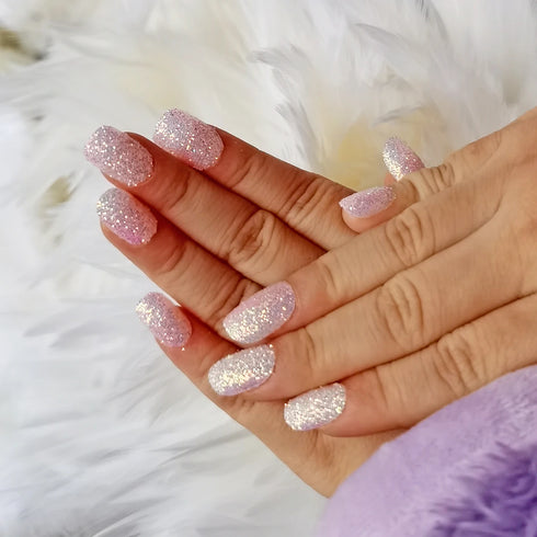 Sparkling Purple Glitter Kids Press-On Nails - 24-Piece Gradient Fake Nail Art Tips for Short Full-Cover Fun and Creative Nail Designs for Girls