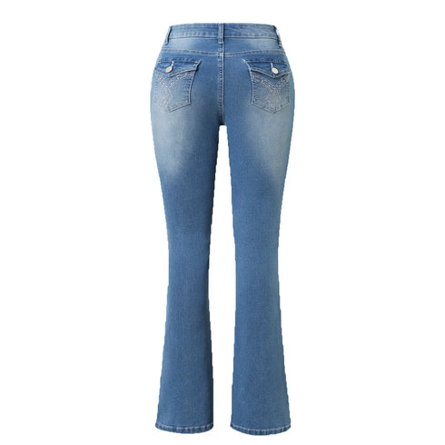 Women's Stretch Boot Cut Jeans Slim Fit Hip-Lifting Denim Trousers